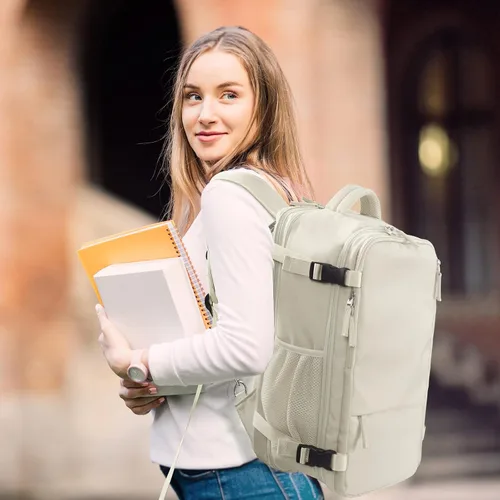 Miniatura 9 de Hanples Mochila de viaje para mujeres y hombres, mochila grande para artículos personales, mochila para laptop aprobada por la TSA Flight, Beige