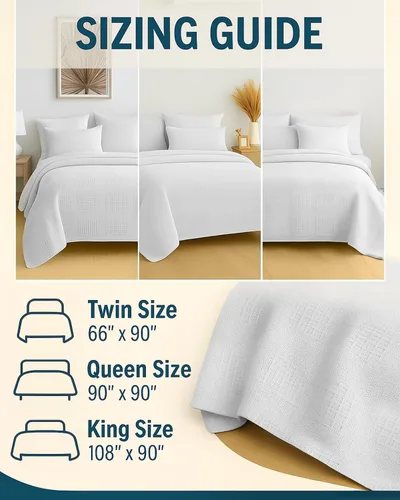 Miniatura 4 de JMR - Manta de punto gofre, 100 % algodón, tamaño Queen, ligera, tejida de punto gofre, para cama, sofá y sofá, transpirable, cómoda para todas