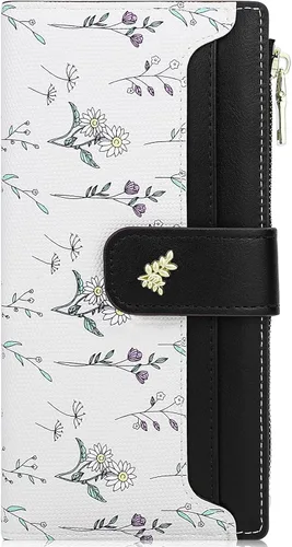 Miniatura 14 de Farcauo Cartera para Mujer delgada con Flores Kawaii, Carteras para Mujeres, Cartera Linda y delgada para Mujeres, Contemporáneo