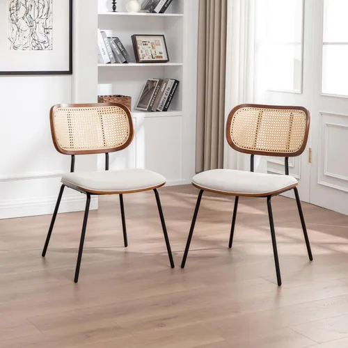 Miniatura 5 de AQG Juego de 2 sillas de comedor de ratán, sillas de comedor modernas de mediados de siglo, sillas con respaldo de caña, sillas de cocina y comedor