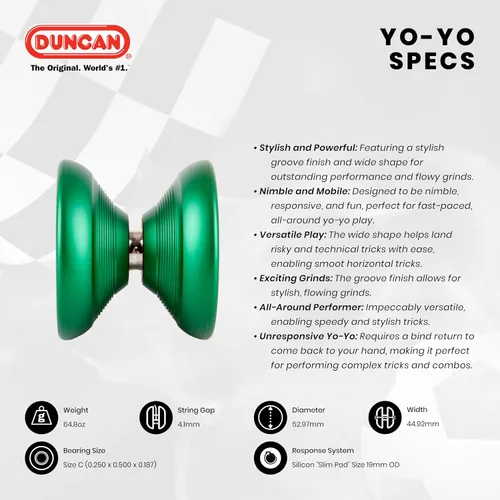 Miniatura 3 de Duncan Toys Roadrunner - Yoyó de nivel experto que no responde, rodamiento cóncavo y cuerpo de aluminio, negro con salpicaduras rojas