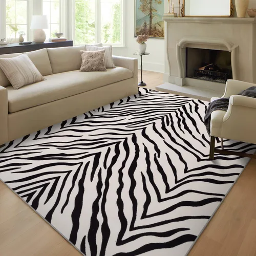 Miniatura 11 de YIHOUSE Alfombra de leopardo para sala de estar, bonita alfombra con estampado de guepardo blanco y negro, moderna, lavable, alfombras con estampado