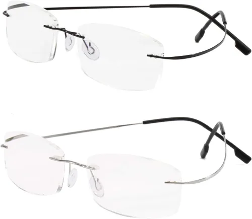 Viseng Juego de 2 gafas de lectura sin montura de metal de titanio ultra ligeras para hombres y mujeres