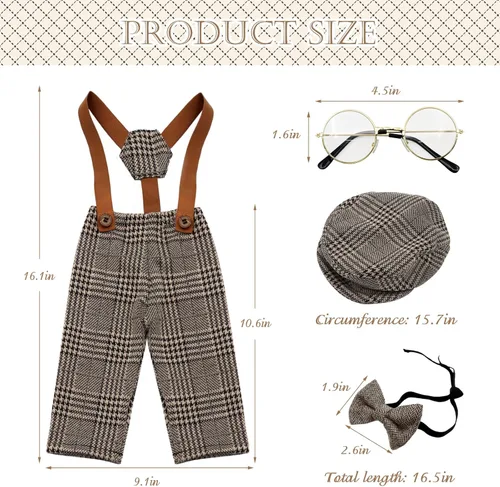 Miniatura 3 de 4 piezas de accesorios para fotos de bebé recién nacido, pantalones de celosía, pantalones con tirantes con boina, gafas de pajarita para disfraces