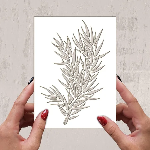 Miniatura 2 de Plantilla decorativa FLONZ de rama de pino (6 x 8 pulgadas) para pintura de pared, álbumes de recortes y decoración de tartas