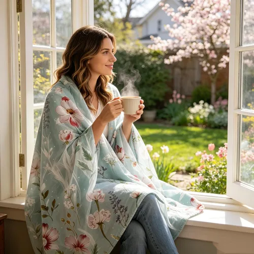 Miniatura 5 de yuboo Manta floral para sofá, 50 x 60 pulgadas, manta de verano de flores silvestres en acuarela verde, manta de franela de microfibra suave, manta