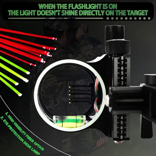 Miniatura 3 de 5-Pin Compound Bow Sight - with Level & Height Micro-Adjustable, Aluminum Alloy Hunting Sight for Right/Left Hand, Includes Sight Light & Tools
