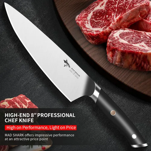 Miniatura 2 de MAD SHARK Cuchillo de chef de 8 pulgadas, cuchillo de cocina alemán de acero inoxidable de alto carbono, borde afilado de grado profesional, regalo