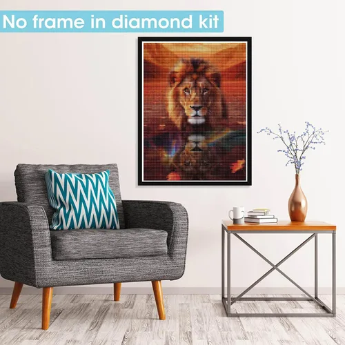 Miniatura 2 de Pavemlo Kits de arte de diamantes 5D para adultos que reflejan la cabeza de león, arte de diamantes de perforación completa, pintura de animales
