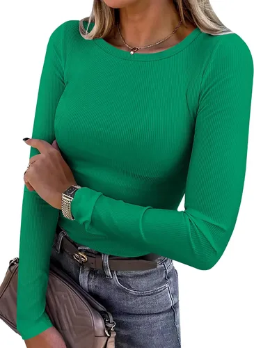 Miniatura 38 de ANRABESS - Camisetas de manga larga para mujer, de punto acanalado, ajustadas, básicas, 2025, informales, para usar a capas o debajo del uniforme