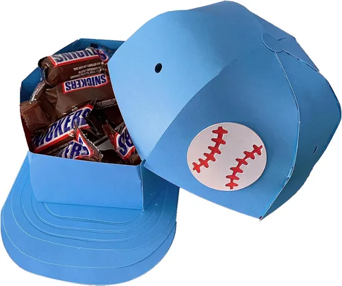 Caja de regalo para gorra de béisbol (2 juegos), piezas de caja de regalo de gorra de béisbol azul, idea de regalo de kit de manualidades, 6 x 7.5 x
