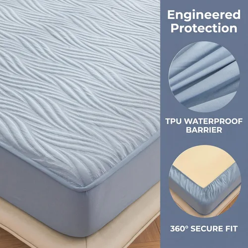 Miniatura 4 de Protector de colchón impermeable azul individual XL con protector de almohada, protege contra derrames de líquidos, suave, silencioso