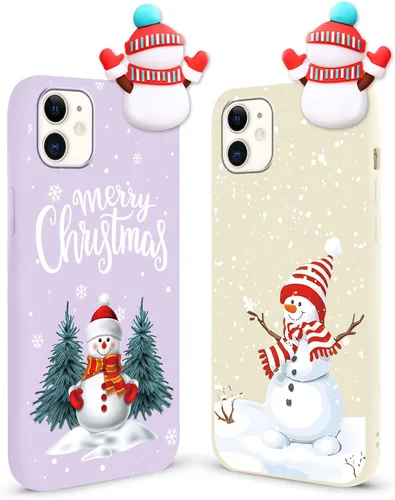Miniatura 23 de Paquete de 2 fundas navideñas lindas para iPhone 13 Pro, patrón rojo 3D de muñeco Papá Noel muñeco de nieve Feliz Navidad de silicona suave TPU