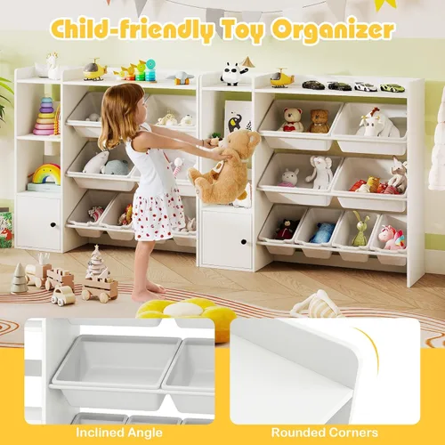 Miniatura 4 de Costzon Organizador de almacenamiento de juguetes para niños con 8 contenedores, estantería de madera para niños pequeños con estantes abiertos