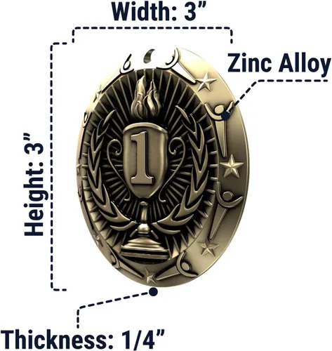 Miniatura 5 de Decade Awards Medalla de Primer Lugar, Clase Mundial - 3 Pulgadas de Ancho - Medalla de Oro con Cinta para el Cuello de Estrellas y Rayas - Perfecta