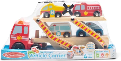 Miniatura 6 de Melissa & Doug Emergency Vehicle Carrier camión de madera con 4 vehículos de rescate