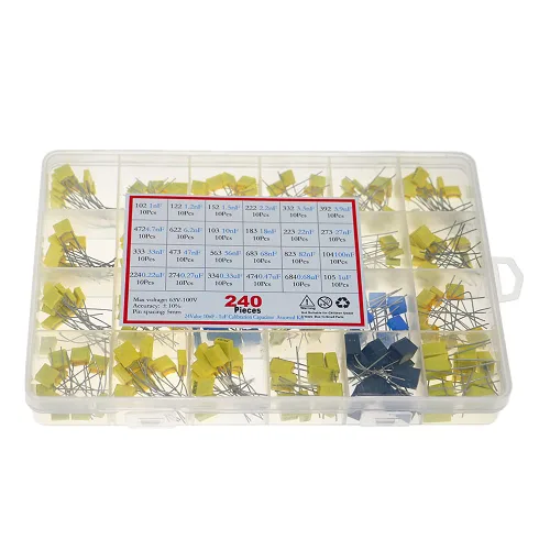 Miniatura 5 de Kit surtido de condensadores de caja de película de 240 piezas, 24 valores de poliéster metalizado 1nF a 1uF 63V-100V