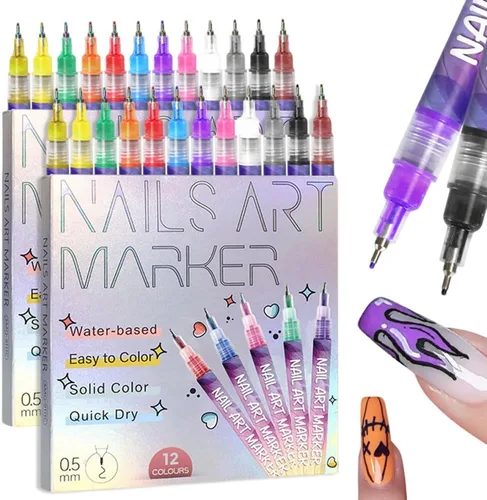Miniatura 9 de Drkicsy Juego de 12 pinceles para arte de uñas, marcadores de uñas DIY para niños y adultos, pinceles de esmalte de 0.5mm de punta fina