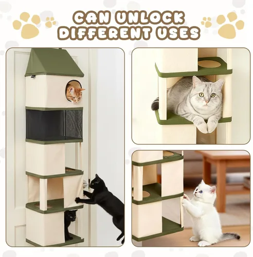 Miniatura 4 de Torre colgante de árbol para gatos de interior de 5 niveles de menos de 40 libras, muebles para mascotas montados en la puerta, ahorro de espacio