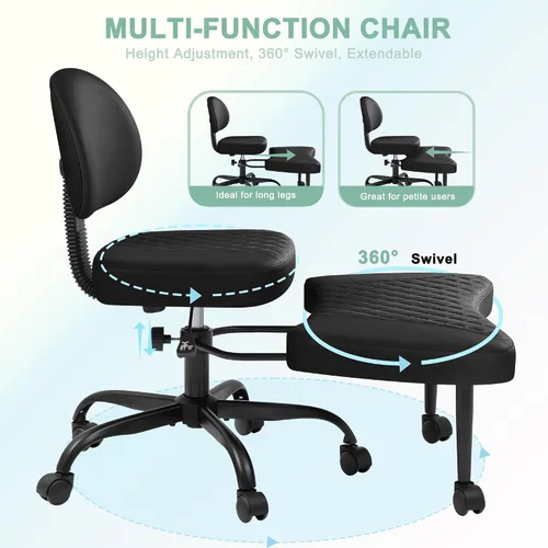 Miniatura 5 de GUNJI Silla de oficina ergonómica con patas cruzadas, silla de meditación giratoria de 360° con ruedas, silla para TDAH con reposapiés, soporte Negro