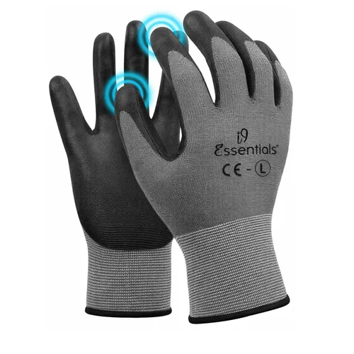 12 pares de guantes de trabajo de microespuma con revestimiento de nitrilo para pantalla táctil, guantes de seguridad de agarre ligeros para