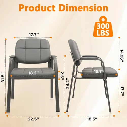 Miniatura 7 de CLATINA Silla de recepción clásica con reposabrazos acolchados y marco de acero resistente, silla ergonómica para invitados para oficina, Gris