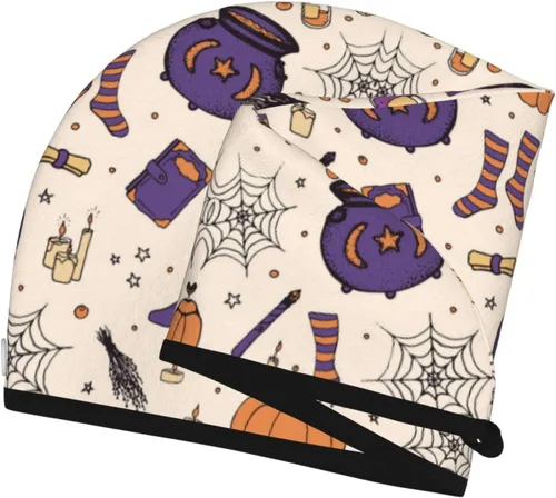 Miniatura 3 de UNIOND Magic Witch - Toalla de secado de pelo con diseño bohemio, de secado rápido, absorbente, terciopelo coral, gorra de pelo seco con botón fijo