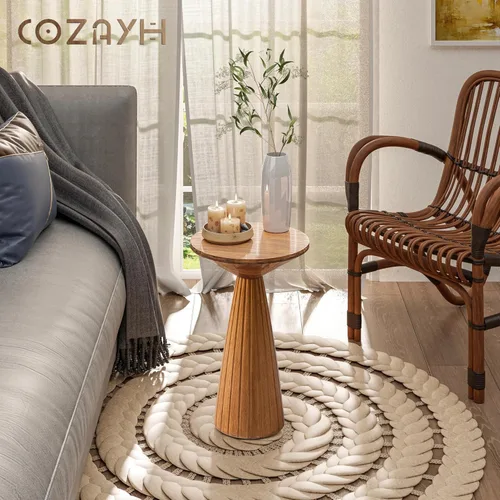 Miniatura 7 de COZAYH Martini - Mesa de pedestal pequeña, soporte para bebidas con mesa redonda de madera y acabado texturizado moderno para espacios pequeños