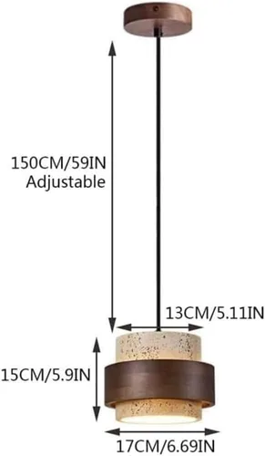 Miniatura 5 de Retro Solid Wood Hanging Lamp Nordic Cylinder Yellow Travertine Chandeliers Modern Small Bedroom Bedside Pendant Lights for Living Room Study