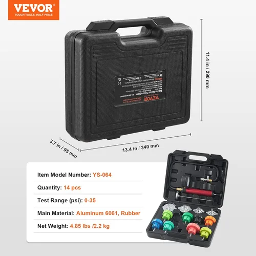 Miniatura 6 de VEVOR Kit de probador de presión de radiador para sistema de refrigeración automotriz, kit de probador de presión de radiador de 14 piezas con bomba