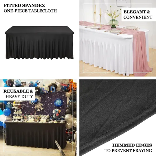 Miniatura 4 de Efavormart - Falda de mesa rectangular de una pieza de elastano de 6 pies, color negro, con volantes