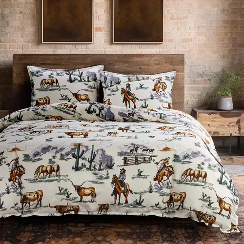 Miniatura 2 de Paseo Road Ranch Life Western Bedding - Juego de funda de edredón de algodón de 2 piezas, tamaño individual, estampado verde de cuernos largos