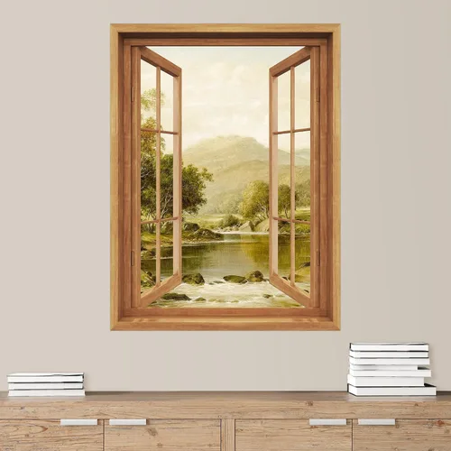 Miniatura 16 de SIGNWIN Adhesivo de pared removible/mural de pared para ventana, vegetación exuberante y árboles iluminados por el sol, fotografía, realismo