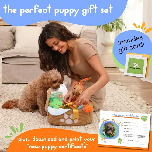Miniatura 2 de Kit de iniciación para cachorros de alta calidad, cesta de regalo para cachorros con artículos esenciales, caja de juguetes, bandeja de golosinas