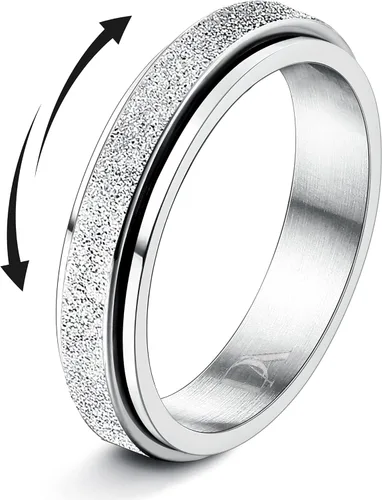 Miniatura 37 de Diamday Anillos antiestrés para mujeres y hombres – Anillo giratorio de acero inoxidable de 2/4 para aliviar la ansiedad y el estrés, con purpurina
