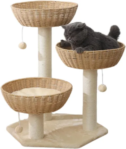 Miniatura 12 de SHENGOCASE Torre de árbol para gatos con cesta de mimbre de ratán, cama grande tejida a mano, percha de ventana para gatos grandes de hasta 20 libras