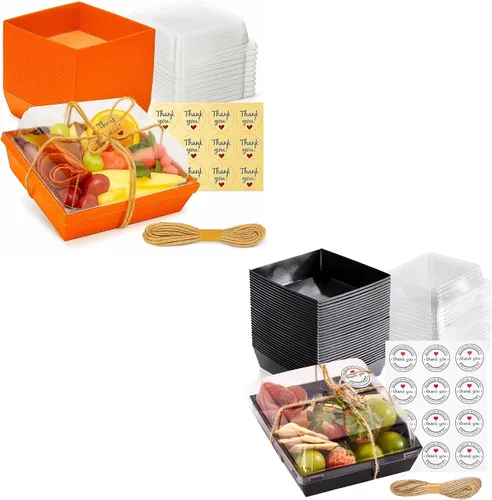 Paquete de 100 cajas de embutidos de 5 pulgadas con tapas transparentes y tenedores – Tabla de papel individual para llevar con tapa, recipientes