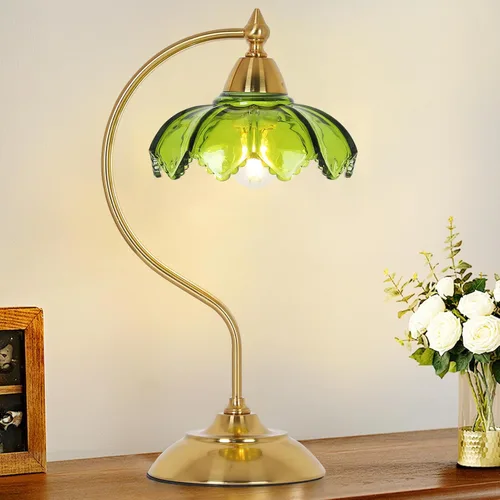 Lámpara de mesa de cristal para dormitorio, lámpara de escritorio dorada enchufable, lámpara de mesita de noche de flores vintage, lámparas de mesa