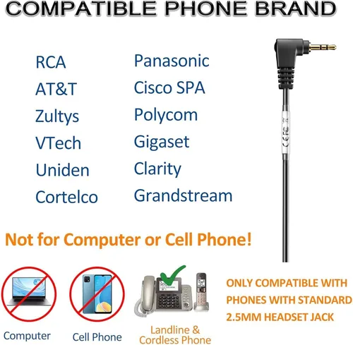 Miniatura 2 de Wantek Auriculares con micrófono con cancelación de ruido, auriculares para teléfono de 0.098 in Jack compatibles con Panasonic AT&T Uniden Cisco