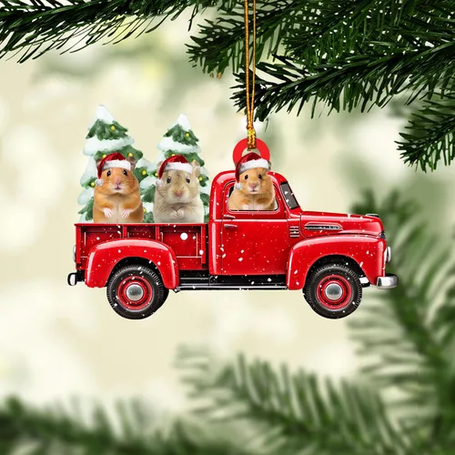 Miniatura 13 de Talataca Hámster con sombrero de Navidad, reno con cadena de luces 2D plano para espejo retrovisor para automóvil, accesorios para el árbol