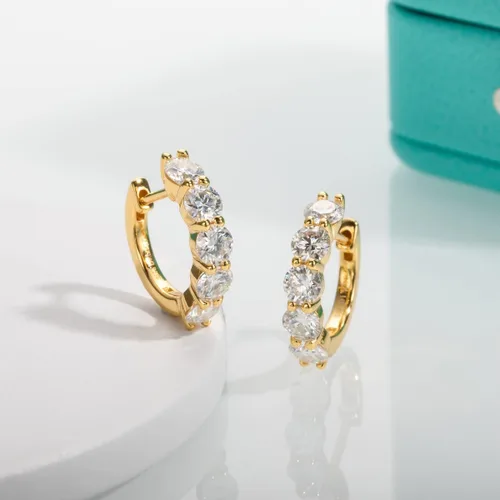 Miniatura 8 de AnuClub Aretes de aro de moissanita, 3 quilates de color D, aretes de aro de corte redondo, plata de ley 925 con certificado GRA