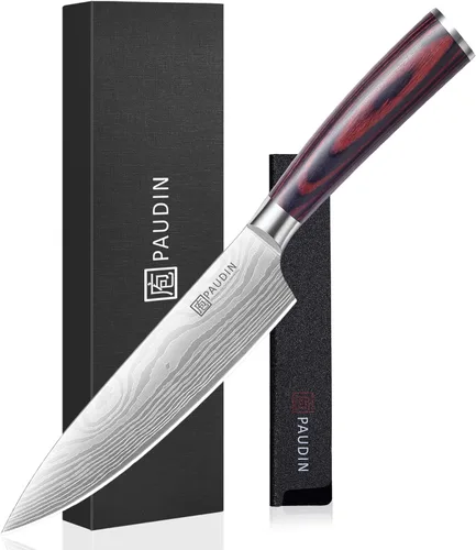 Miniatura 10 de PAUDIN Cuchillo de chef, cuchillo de carne de 10 pulgadas, cuchillos de corte de pechuga ultra afilados, cuchillo de cocina de acero inoxidable