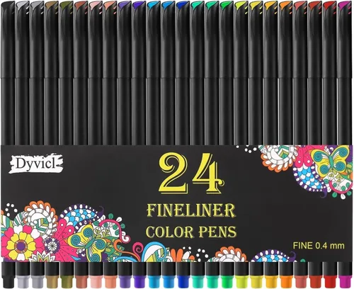 Dyvicl Bolígrafos planificadores de diario, bolígrafos de colores, 24 colores de 0.016 in, juego de rotuladores de punta fina, bolígrafos de dibujo