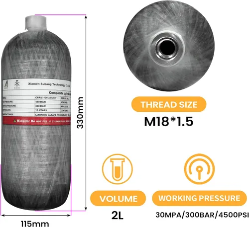 Miniatura 2 de TUXING tanque de buceo de fibra de carbono 4500Psi, 2L/122Cu en, cilindro compuesto 2000CC Blanco