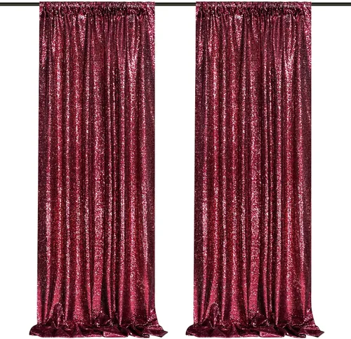 Miniatura 68 de Telón de fondo de lentejuelas moradas 2 paneles 2FTx8FT con purpurina telón de fondo cortinas para fiesta de Halloween fondo de fotos para bodas