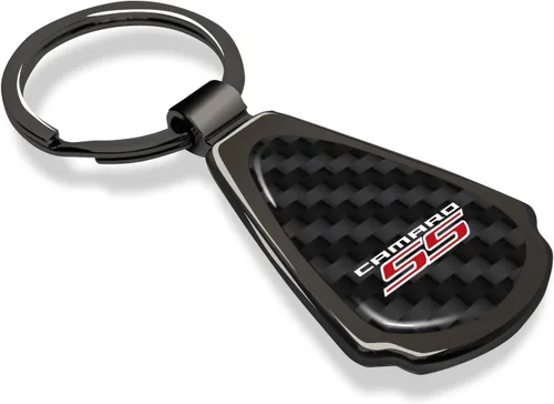 Miniatura 2 de iPick Image Llavero de lágrima de metal de fibra de carbono negro real para Chevrolet Camaro SS, con licencia