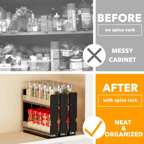 Miniatura 2 de SpaceAid Organizador de especias extraíble de bambú para gabinete, organizador de condimentos deslizante y resistente para despensa de cocina