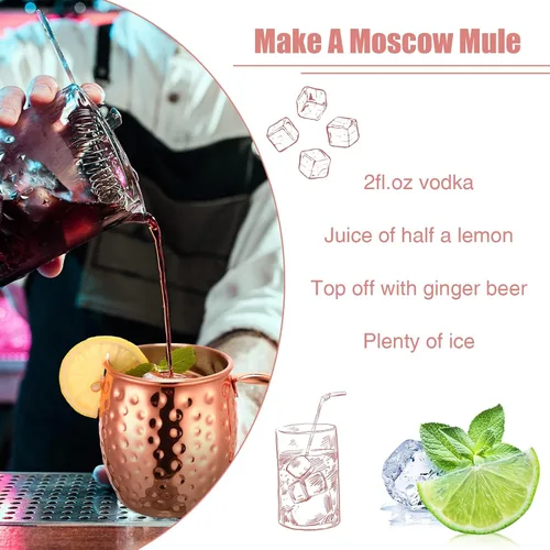Miniatura 5 de Didaey Juego de 12 tazas Moscow Mule de 12 onzas, oro rosa 304, tazas de acero inoxidable Moscow Mule, tazas de cobre martillado a granel