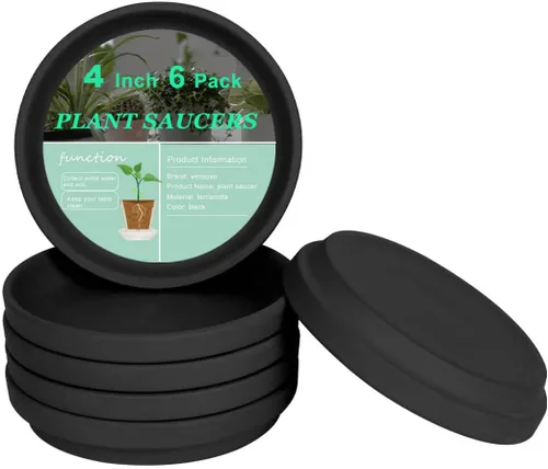vensovo Bandeja de macetas de terracota negra de 4 pulgadas, 6 platillos redondos para plantas de interior y exterior, bandejas pequeñas de arcilla