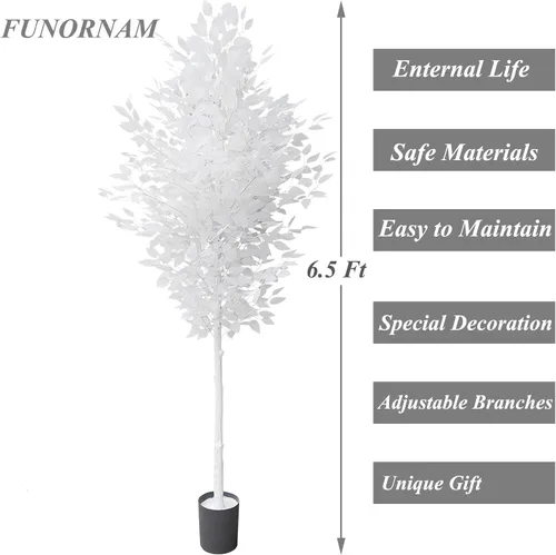 Miniatura 2 de Árboles de ficus artificiales de 6 pies, planta falsa blanca grande para decoración de bodas en interiores del hogar